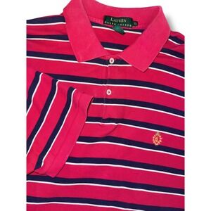 Lauren Ralph‎ Lauren XL Striped Polo Shirt Red White Blue Crest Logo